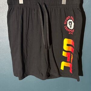 Vintage UFC Black Athletic BJJ Training Soft Shorts with Red and Yellow Logo